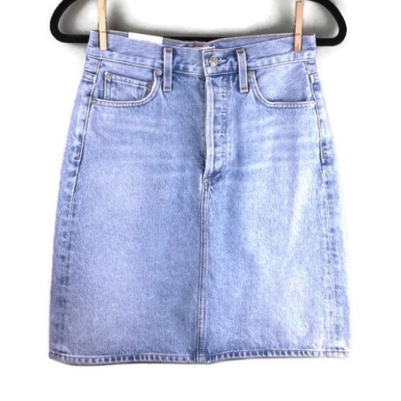 NWT Agolde Iris High Rise A-Line Prankster Wash Denim Mini Skirt Size 25 - Picture 3 of 12